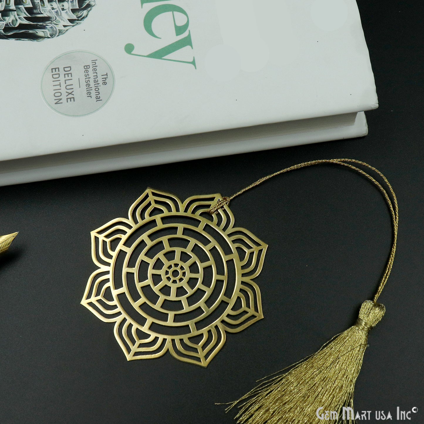 Mandala Lotus Circular Brass Metal Bookmark with tassel Gold Plated Finish Reader’s Gift Mother’s Day Gift Him Her Anniversary & Souvenir