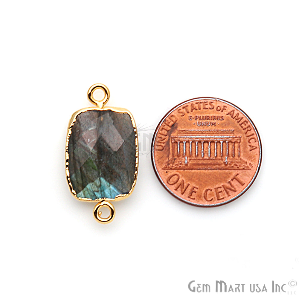 Labradorite 12X16mm Octagon Gold Electroplated Double Bail Gemstone Connector - GemMartUSA