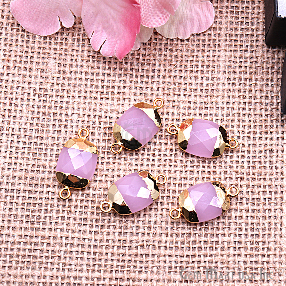 Rose Chalcedony 12X16mm Octagon Gold Edged Bail Gemstone Connector - GemMartUSA
