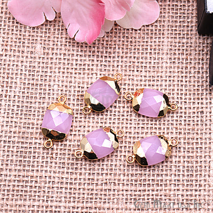 Rose Chalcedony 12X16mm Octagon Gold Edged Bail Gemstone Connector - GemMartUSA