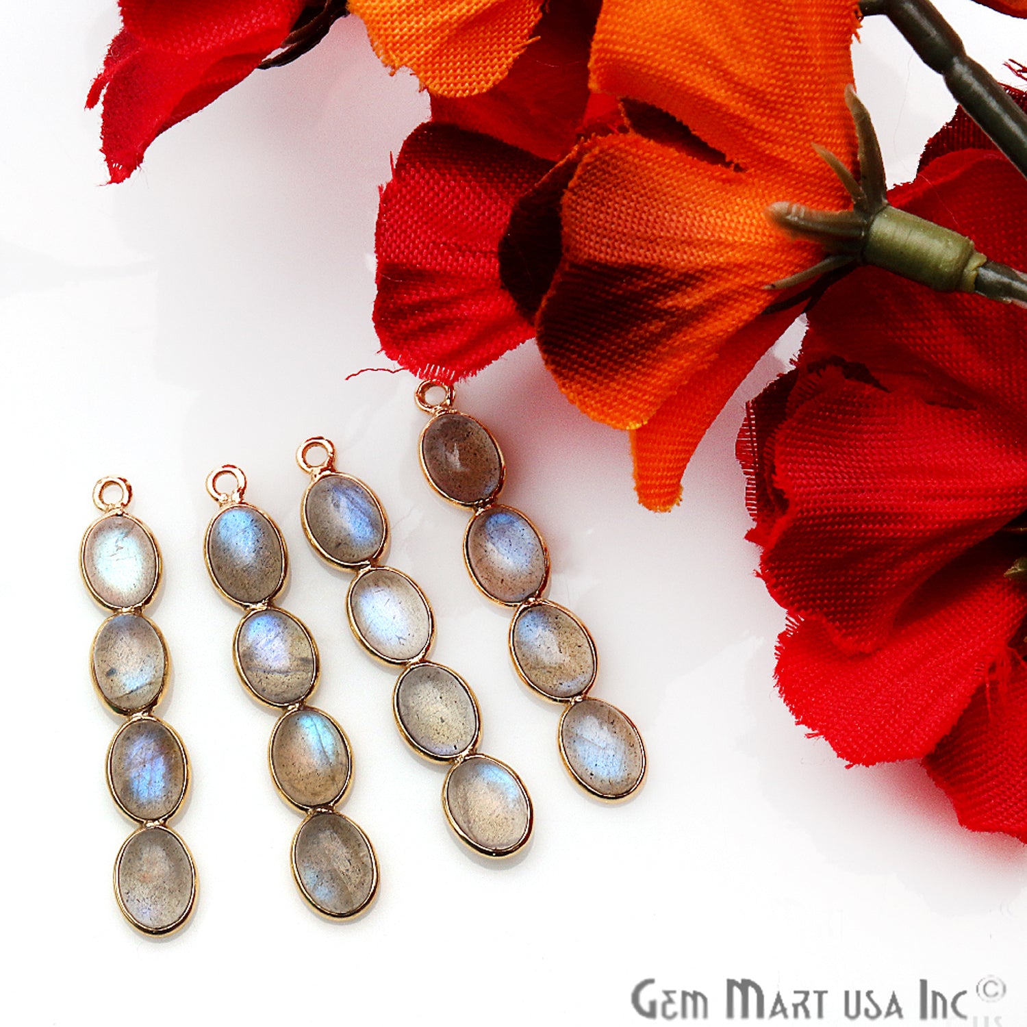 DIY, Labradorite Gold Plated 35x6mm Line Chandelier Finding Component - GemmartUSA