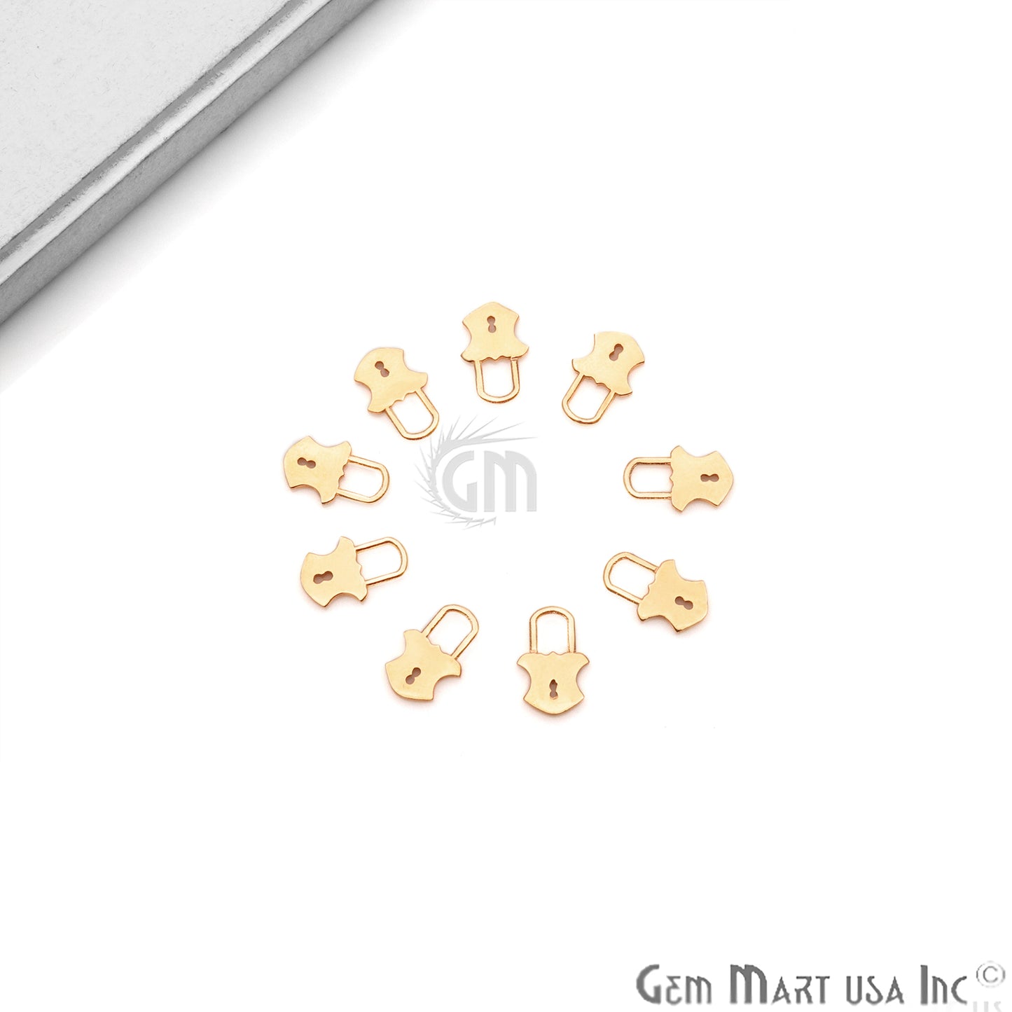 Lock Shape 13x8mm Gold Plated Finding Charm, DIY Jewelry - GemmartUSA