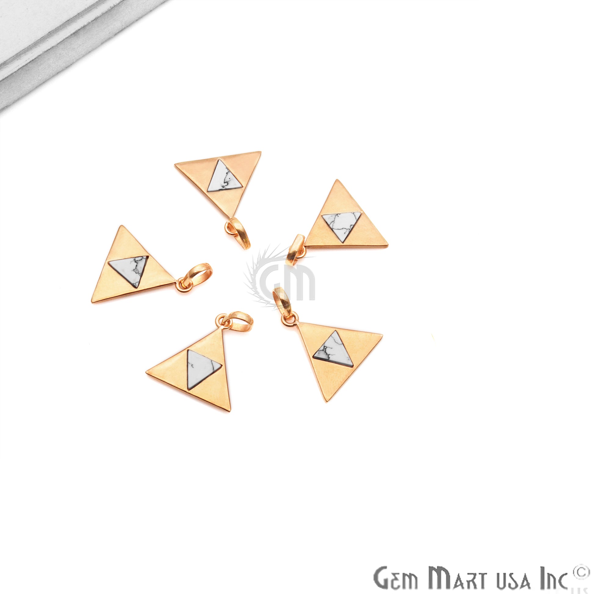Howlite Triangle Pendant Two Tone 19mm Gold Pendant - GemMartUSA