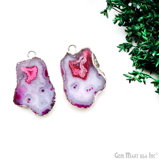 Geode Druzy 24x36mm Organic Silver Electroplated Single Bail Gemstone Earring Connector 1 Pair