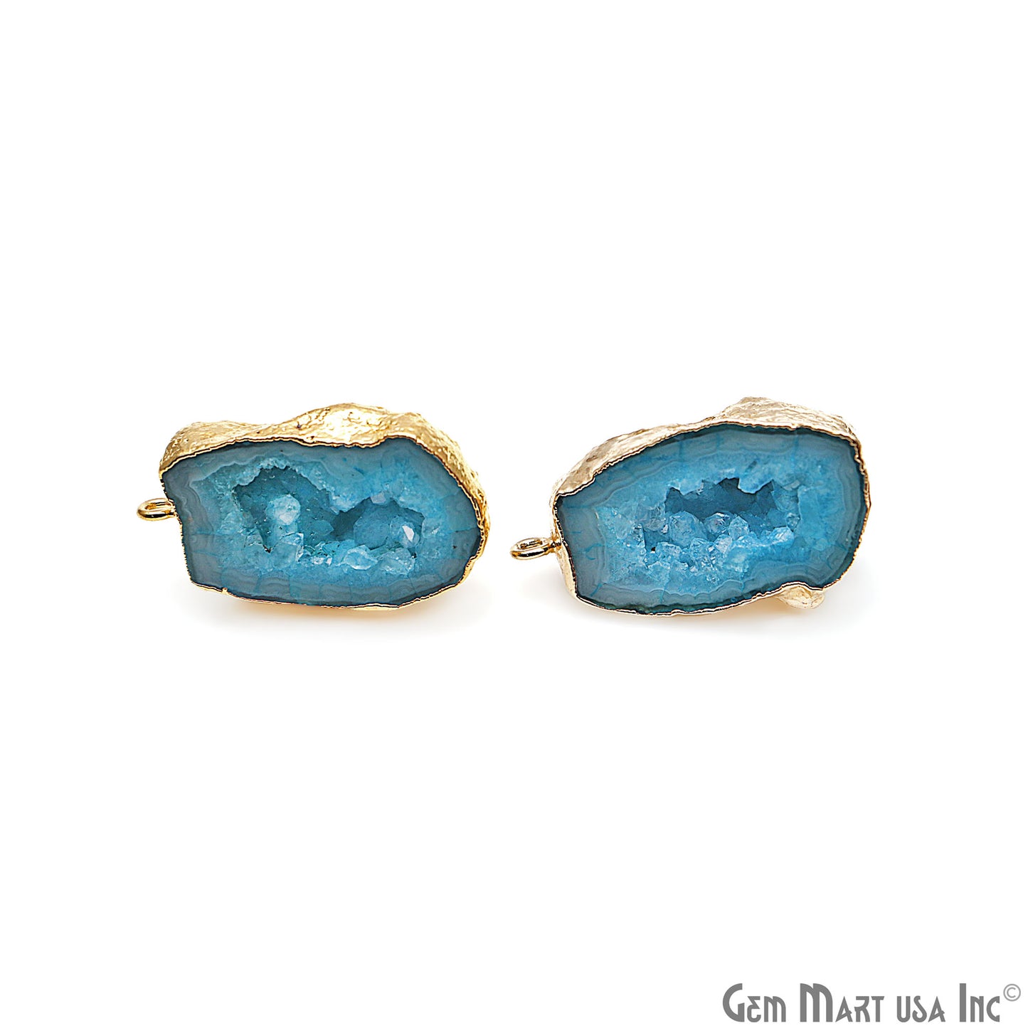 DIY Agate Slice Geode Druzy 32x20mm Gold Electroplated Loop Connector Studs Earrings - GemMartUSA