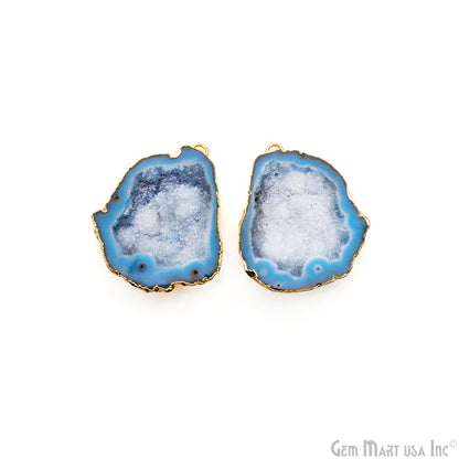 Geode Druzy 36x30mm Organic Gold Electroplated Single Bail Gemstone Earring Connector 1 Pair