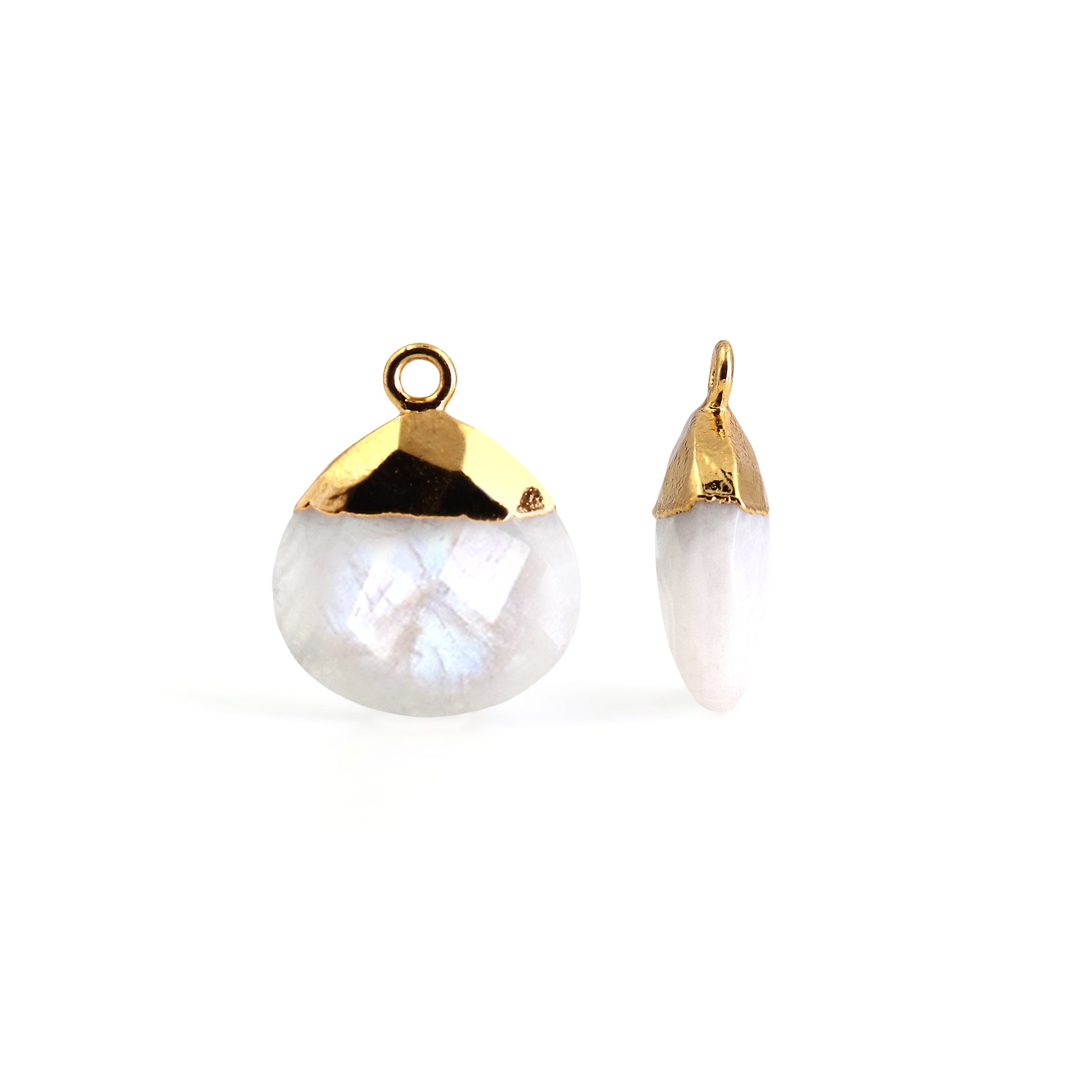 Image of a Rainbow Moonstone Heart Shape 22k gold dipped single bail  Gemstone Charm For Pendant, Necklace & Bracelet