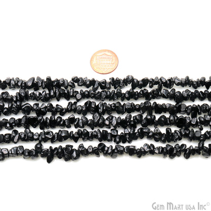 Black Spinel Chip Beads, 34 Inch, Natural Chip Strands, Drilled Strung Nugget Beads, 7-10mm, Polished, GemmartUSA (CHSB-70004)