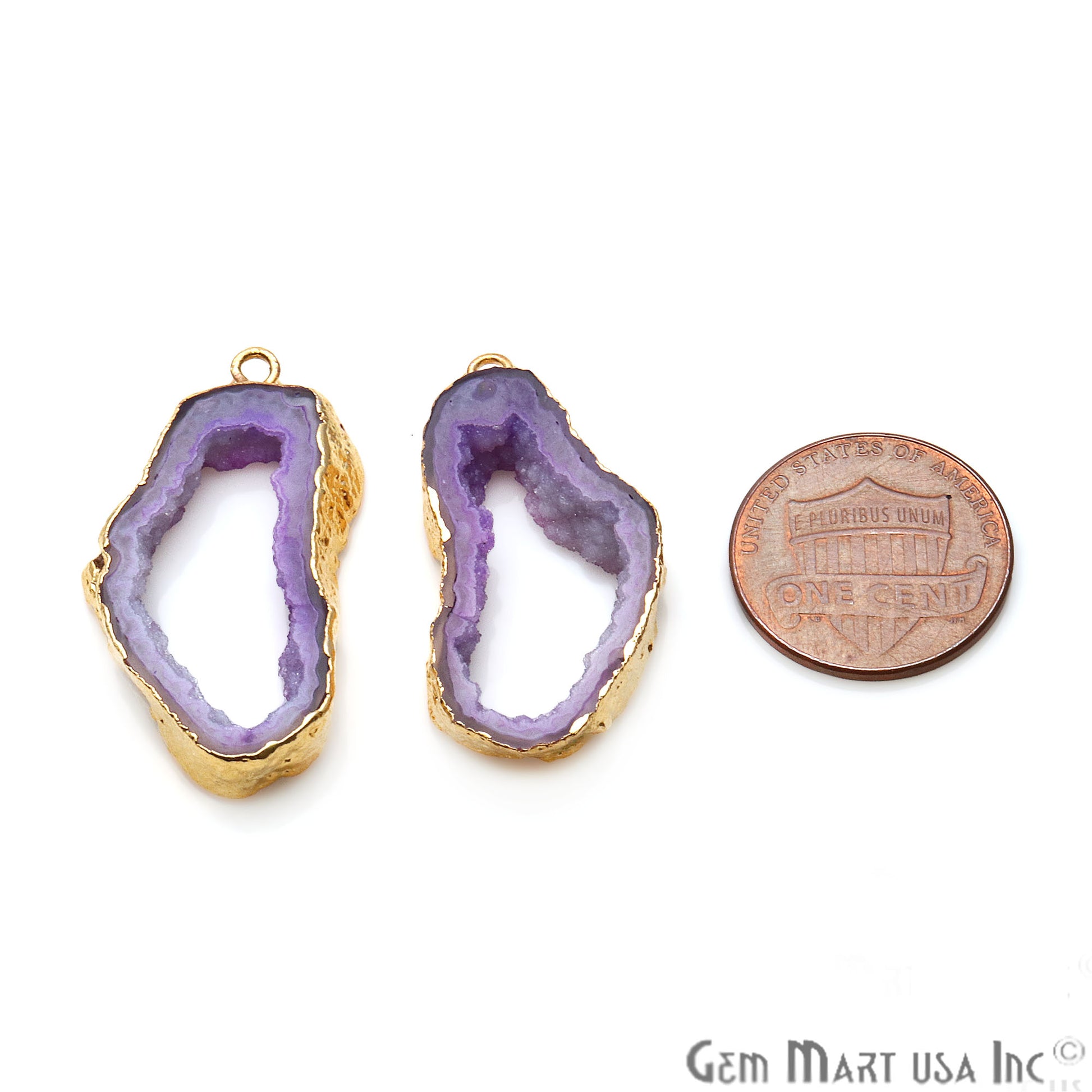 Agate Slice 15x29mm Organic Gold Electroplated Gemstone Earring Connector 1 Pair - GemMartUSA