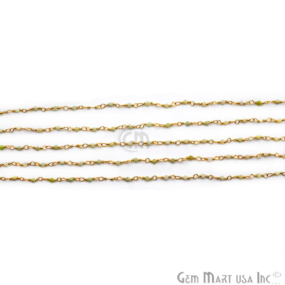 Green Opal Rondelle Bead Gold Plated Wire Wrapped Rosary Chain - GemMartUSA (764031893551)