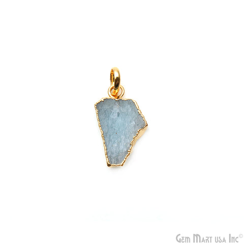 Aquamarine Free Form shape 24x13mm Gold Electroplated Gemstone Single Bail Pendant