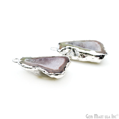 Geode Druzy 35x20mm Organic Silver Electroplated Single Bail Gemstone Earring Connector 1 Pair