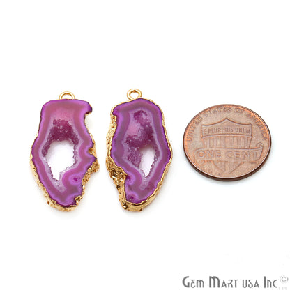 Agate Slice 14x30mm Organic Gold Electroplated Gemstone Earring Connector 1 Pair - GemMartUSA