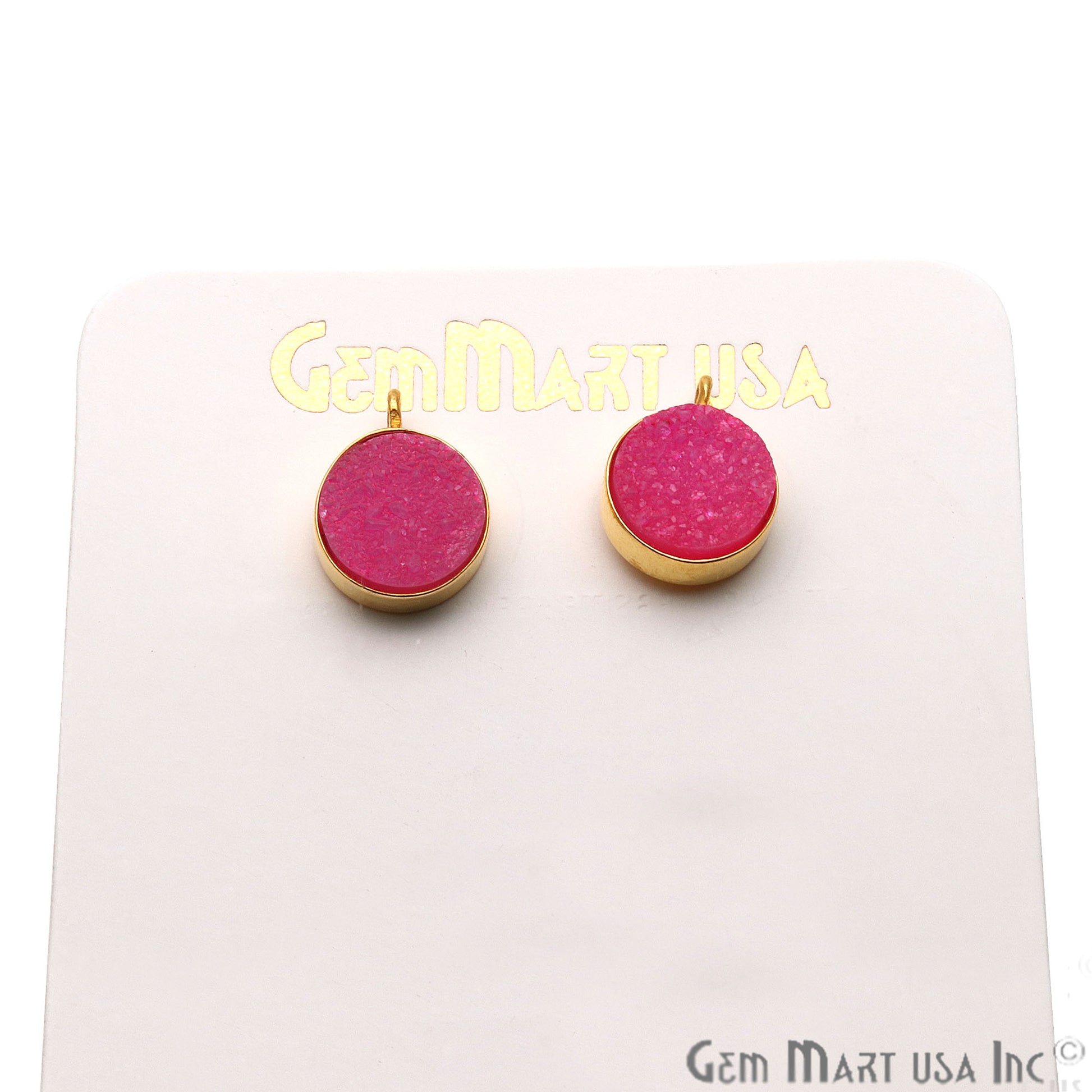 Pink Color Druzy Round 10mm Gold Plated Connector Stud Earring - GemMartUSA