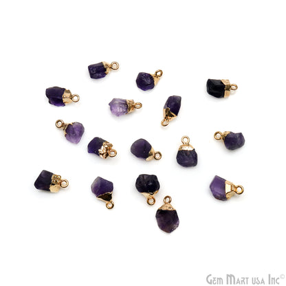 Rough Amethyst Gemstone 12x7mm Organic Gold Edged Single Bail Connector Charm