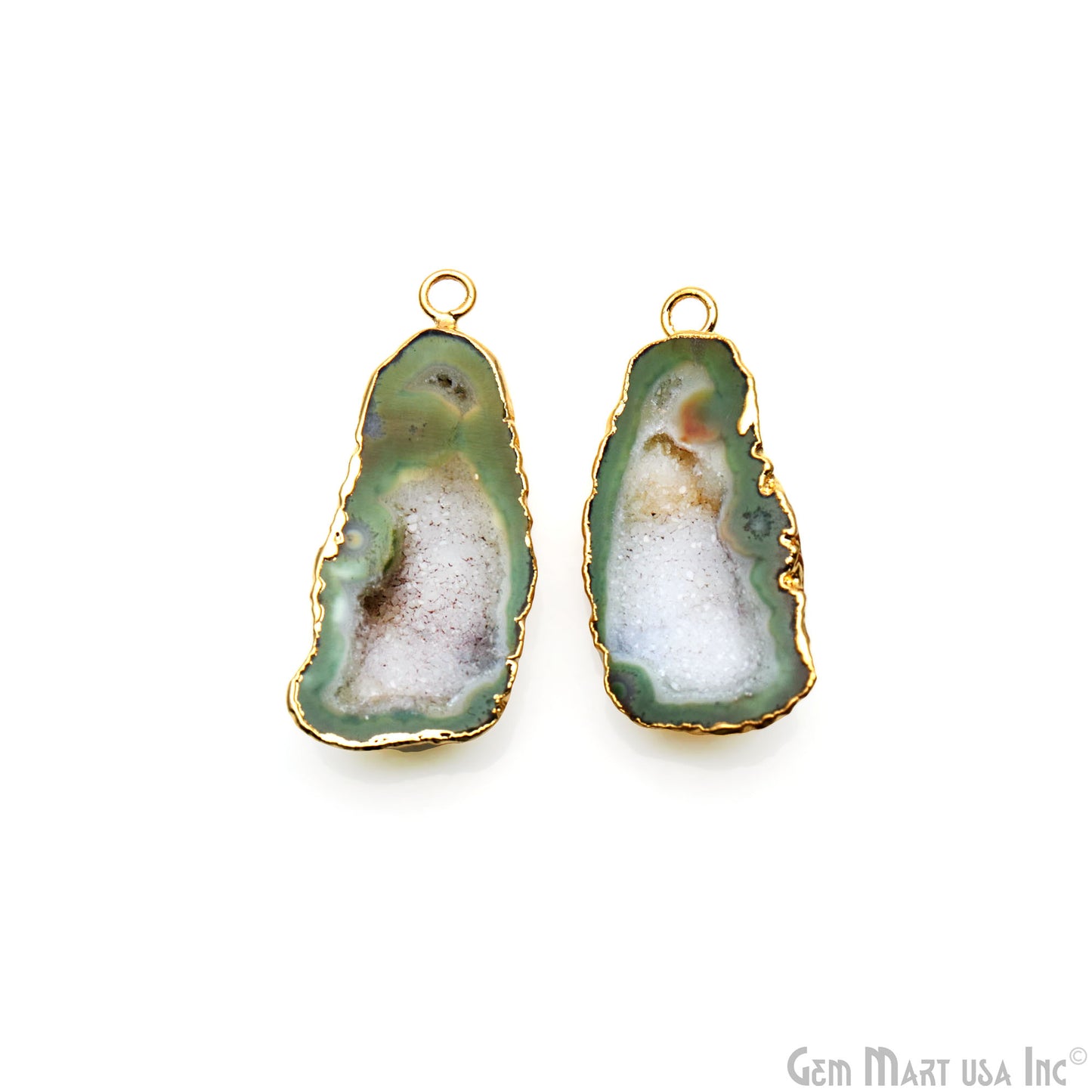 Geode Druzy 41x17mm Organic Gold Electroplated Single Bail Gemstone Earring Connector 1 Pair