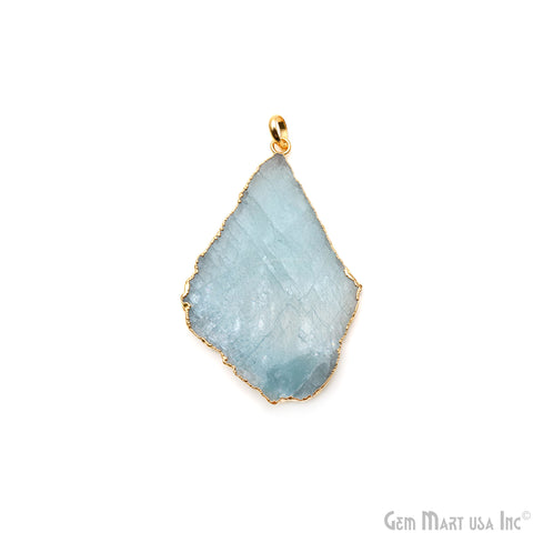 Aquamarine Free Form shape 62x41mm Gold Electroplated Gemstone Single Bail Pendant