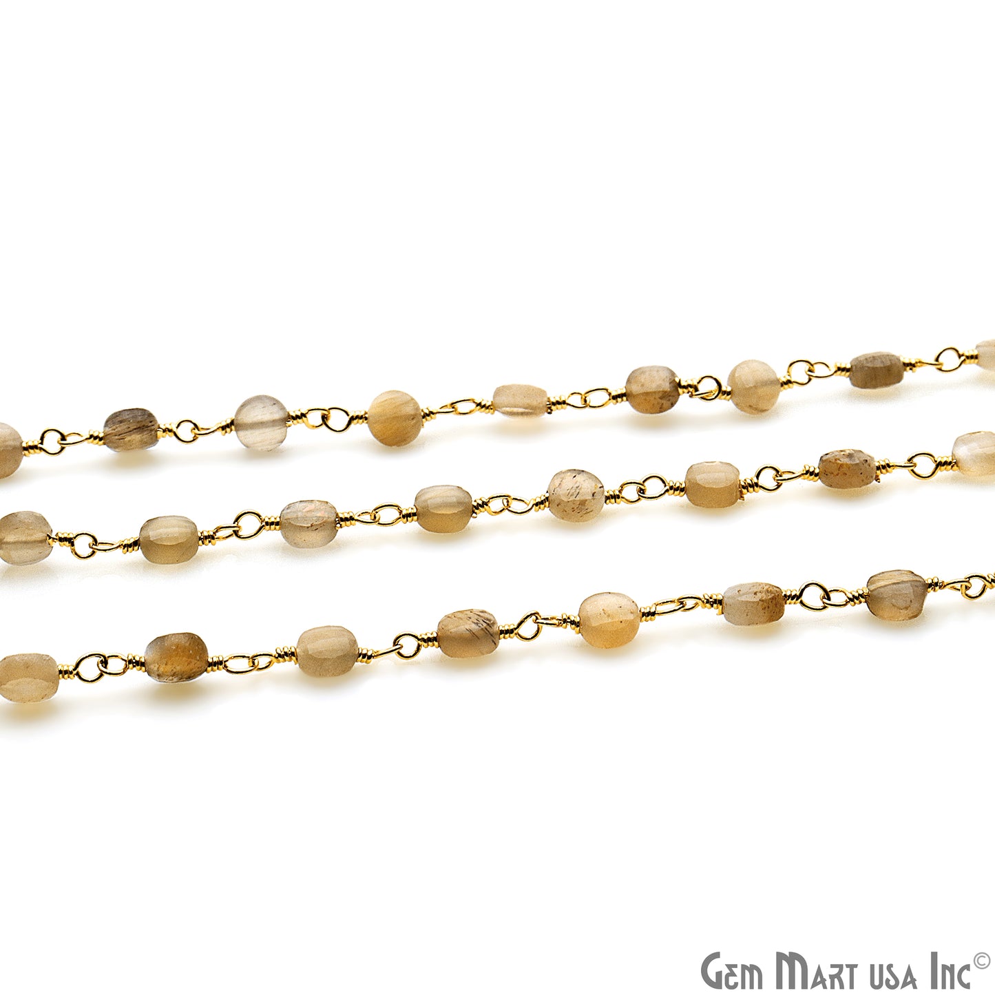 Brown Monalisa Faceted 3-4mm Gold Wire Wrapped Rosary Chain - GemMartUSA