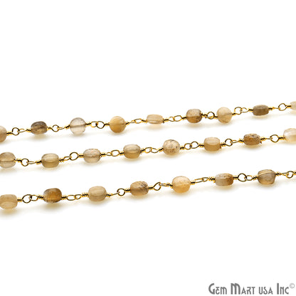 Brown Monalisa Faceted 3-4mm Gold Wire Wrapped Rosary Chain - GemMartUSA