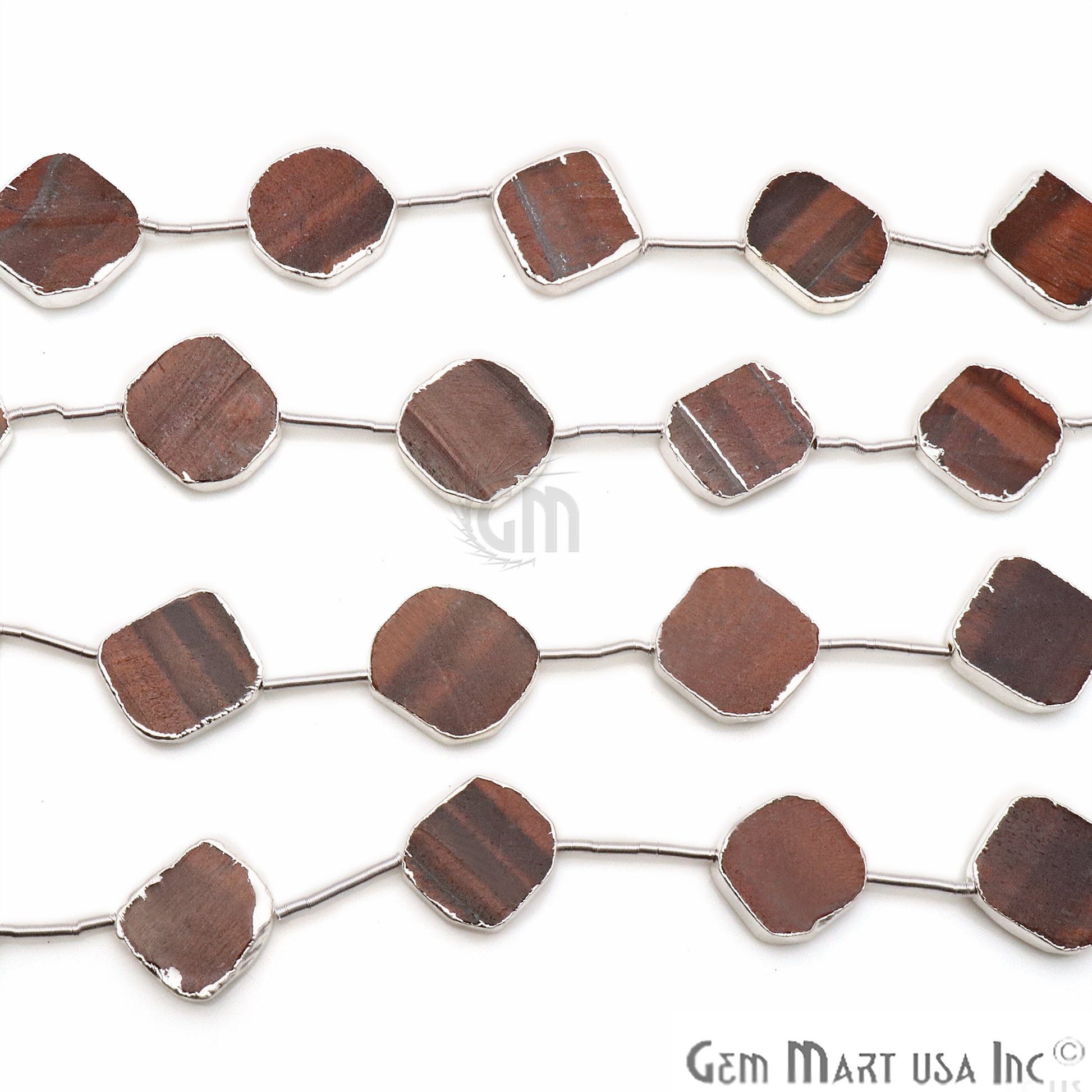 Red Tiger Eye Free Form 18x15mm Silver Edged Crafting Beads Gemstone Strands 9INCH - GemMartUSA