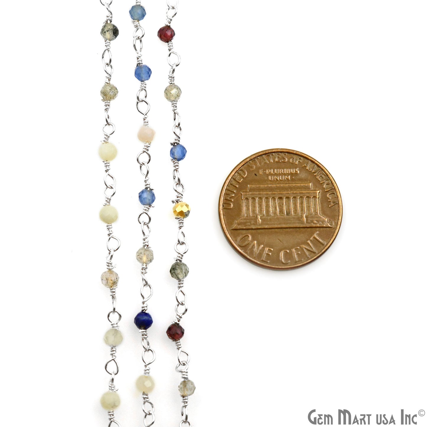 Multi Stone Faceted Beads 2-2.5mm Silver Plated Rosary Chain