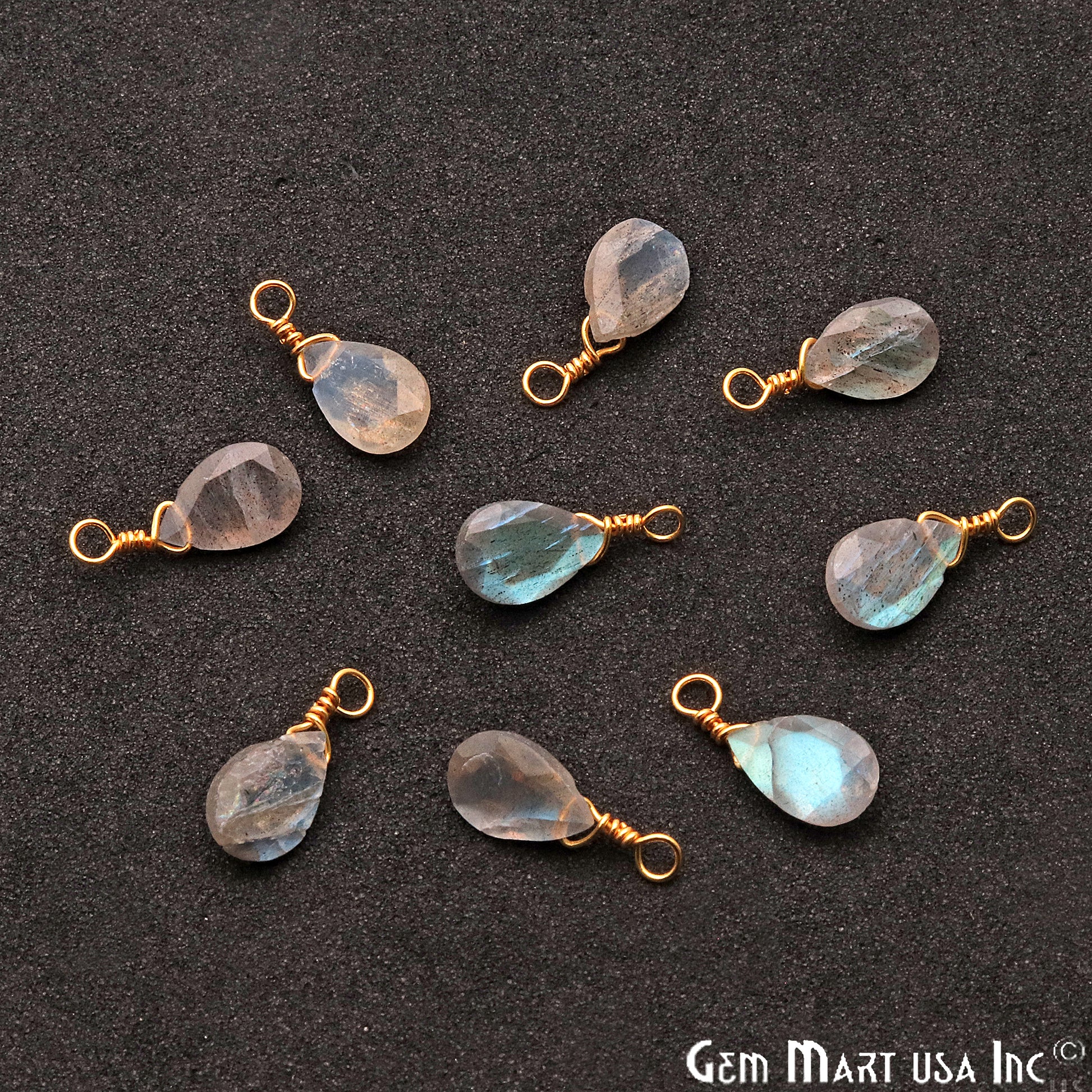 Labradorite 6x9mm Pears Single Bail Gold Wire Wrapped Gemstone Connector - GemMartUSA