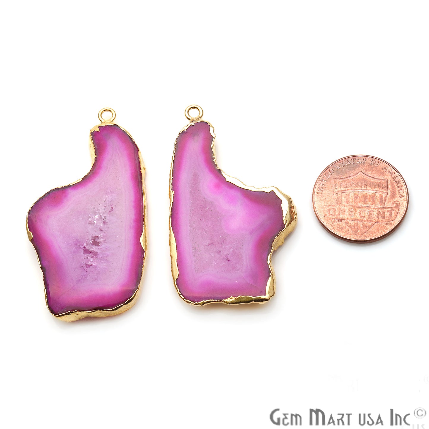 Agate Slice 45x23mm Organic Gold Electroplated Gemstone Earring Connector 1 Pair - GemMartUSA