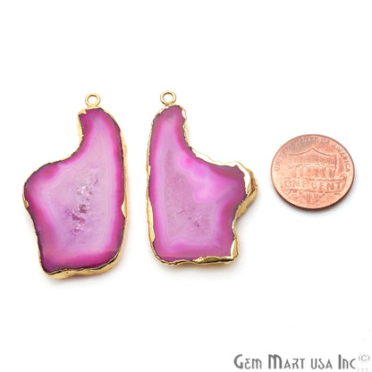 Agate Slice 45x23mm Organic Gold Electroplated Gemstone Earring Connector 1 Pair - GemMartUSA