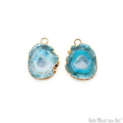 Geode Druzy 20x28mm Organic Gold Electroplated Single Bail Gemstone Earring Connector 1 Pair