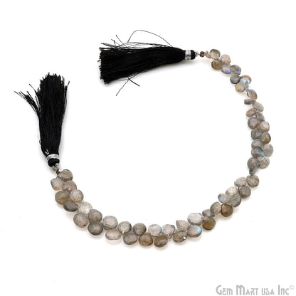 Labradorite Heart Beads, 8.5 Inch Gemstone Strands, Drilled Strung Briolette Beads, Heart Shape, 4-5mm