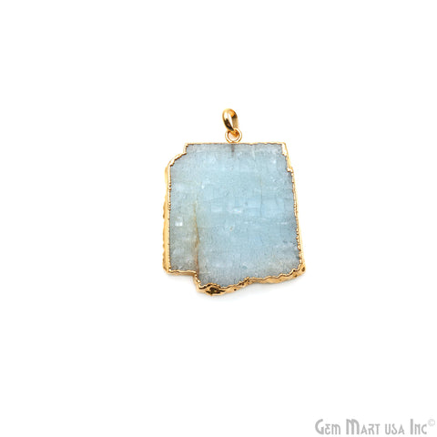 Aquamarine Free Form shape 46x39mm Gold Electroplated Gemstone Single Bail Pendant