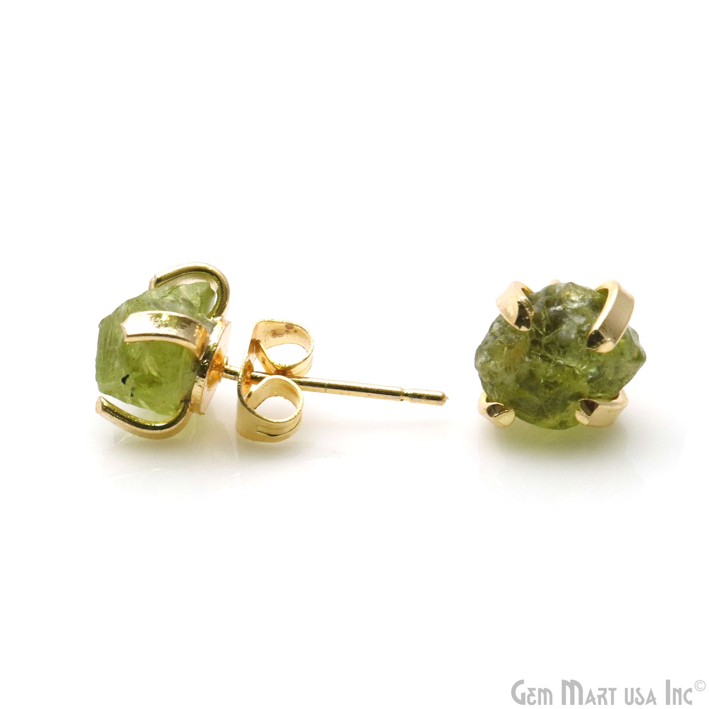 Natural Rough Gemstone 9x7mm Gold Electroplated Prong Setting Stud Earring
