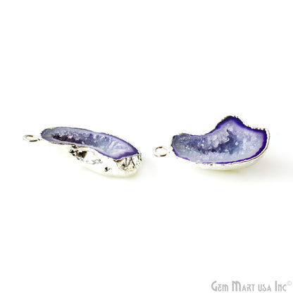 Geode Druzy 23x35mm Organic Silver Electroplated Single Bail Gemstone Earring Connector 1 Pair