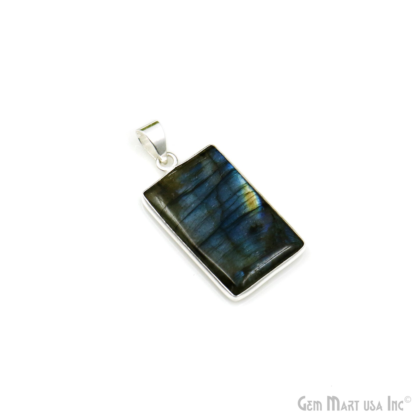 Labradorite Gemstone Rectangle 35x20mm Sterling Silver Necklace Pendant 1PC