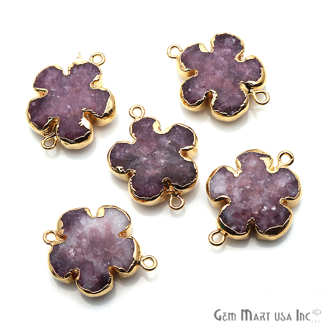 Flower Shape Gemstone Gold Edged Connector Charm (Pick Gemstone, Bail) - GemMartUSA