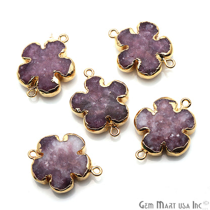 Flower Shape Gemstone Gold Edged Connector Charm (Pick Gemstone, Bail) - GemMartUSA