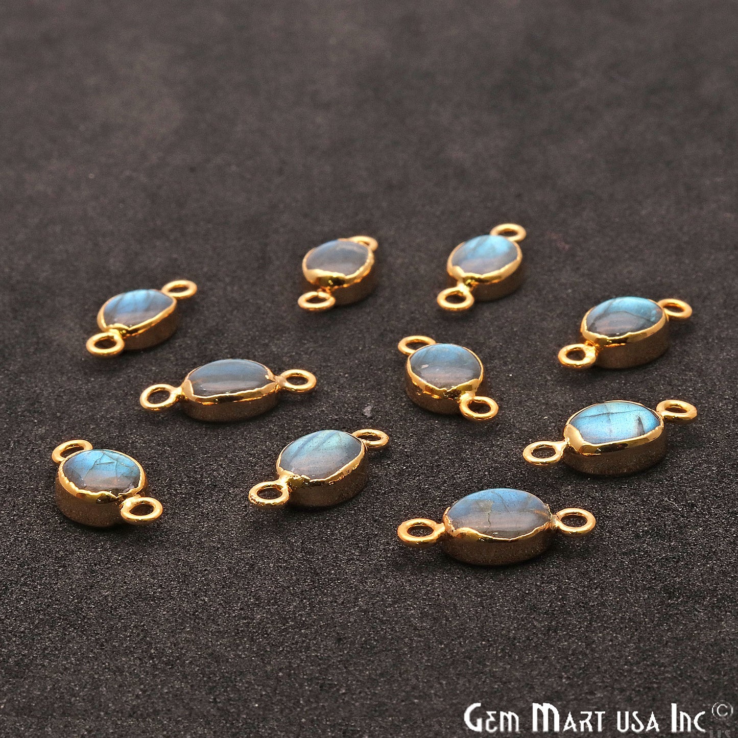 Flashy Labradorite Oval Shape Gold Edge 17x7mm Double Bail Connector - GemMartUSA