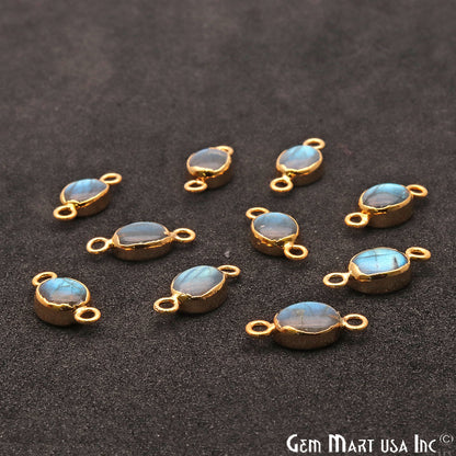 Flashy Labradorite Oval Shape Gold Edge 17x7mm Double Bail Connector - GemMartUSA