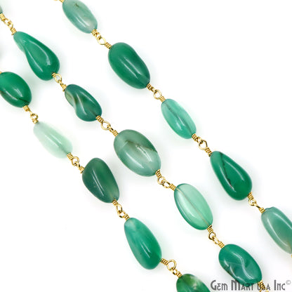 Shaded Green Onyx 12x5mm Tumble Beads Gold Plated Rosary Chain