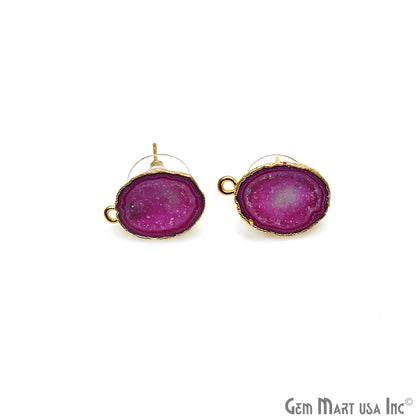 DIY Agate Slice Geode Druzy 13x19mm Gold Electroplated Loop Connector Studs Earrings - GemMartUSA