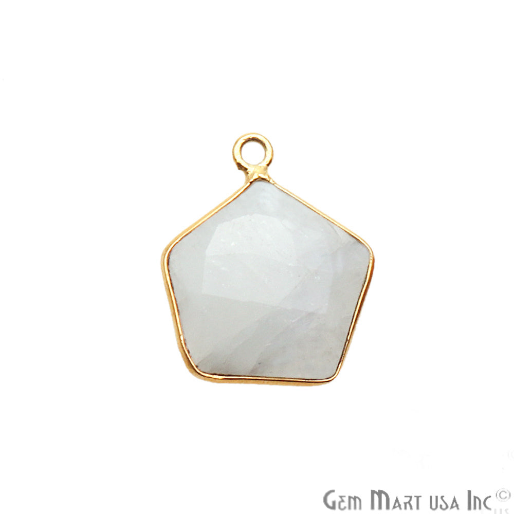 Rainbow Moonstone Pentagon Gold Plated Single Bail 18x15mm Gemstone Connector - GemMartUSA