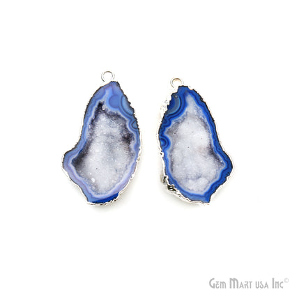 Geode Druzy 26x40mm Organic Silver Electroplated Single Bail Gemstone Earring Connector 1 Pair