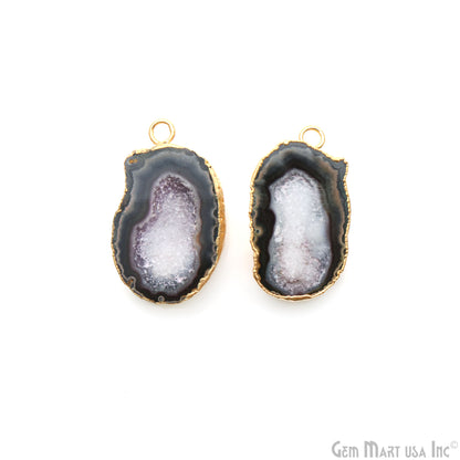 Geode Druzy 32x20mm Organic Gold Electroplated Single Bail Gemstone Earring Connector 1 Pair