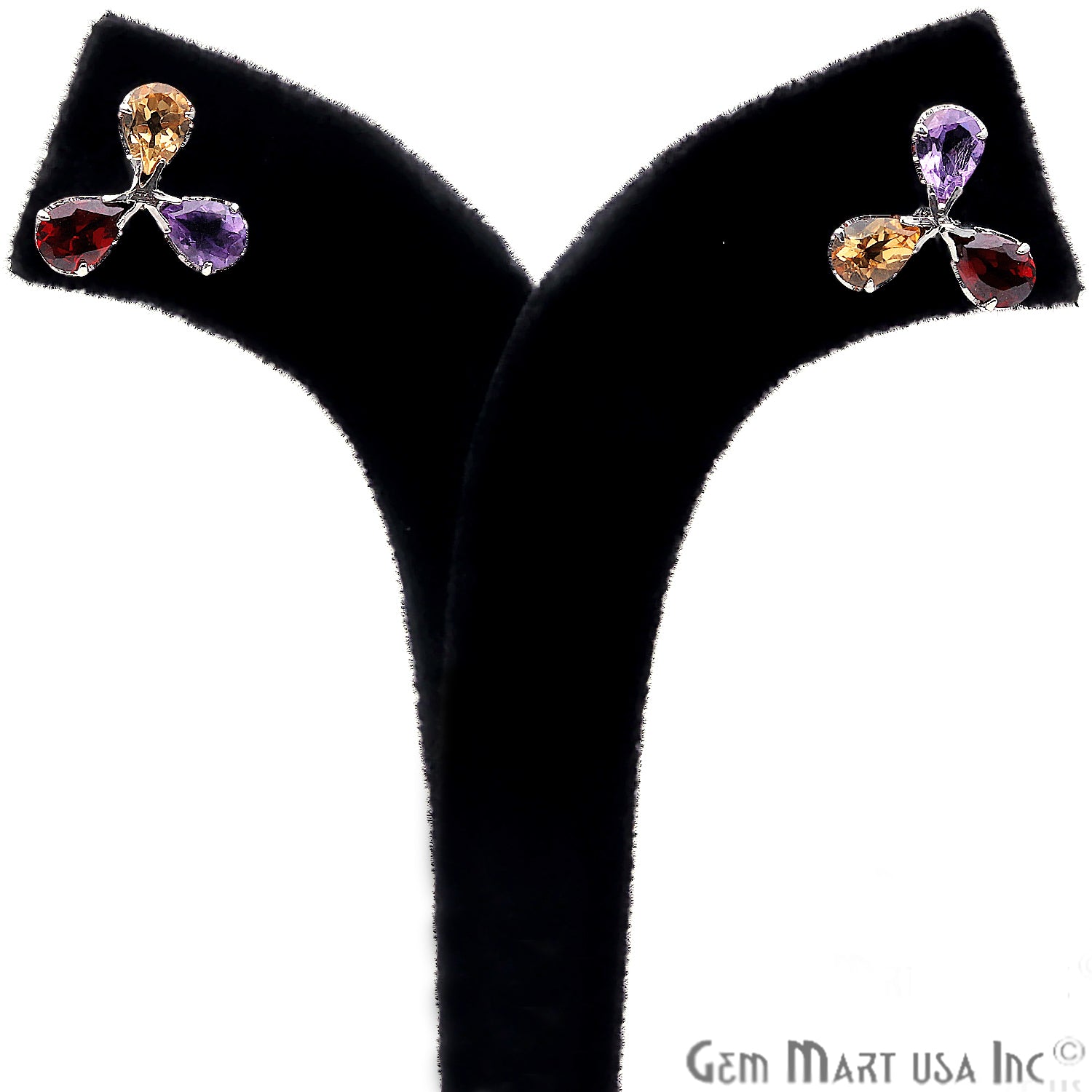 Multi Color 16x11mm Sterling Silver Flower Shape Prong Setting Stud Earring - GemMartUSA