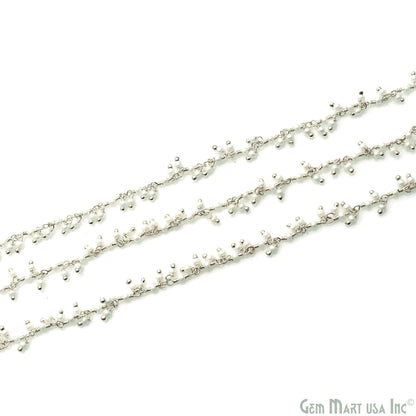 Synthetic Pearl Smooth 2-2.5mm Beads Silver Wire Wrapped Cluster Dangle Rosary Chain