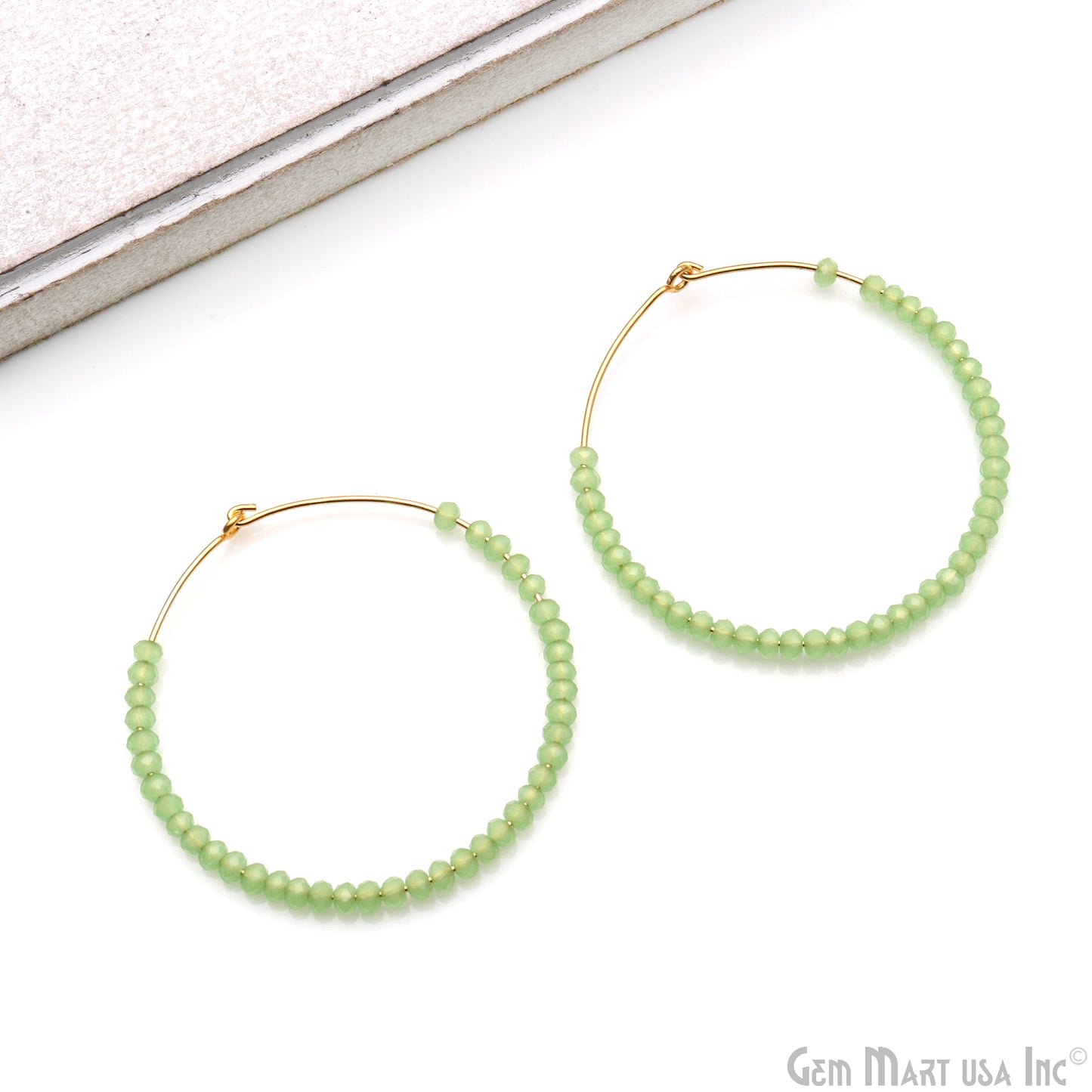 Round Beaded 42mm Gemstone Gold Plated Hoop Earrings