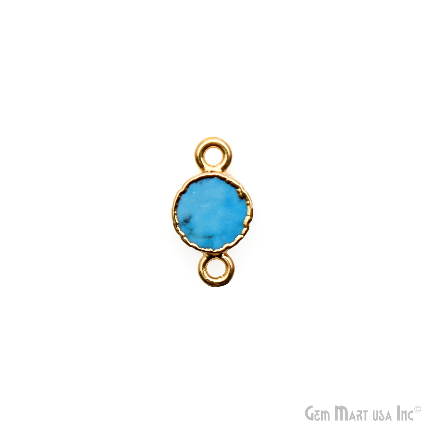 Turquoise Round 8mm Gold Electroplated Double Bail Gemstone Connector