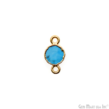Turquoise Round 8mm Gold Electroplated Double Bail Gemstone Connector