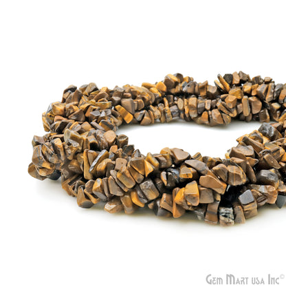 Tiger Eye Chip Beads, 34 Inch, Natural Chip Strands, Drilled Strung Nugget Beads, 7-10mm, Polished, GemMartUSA (CHTE-70004)