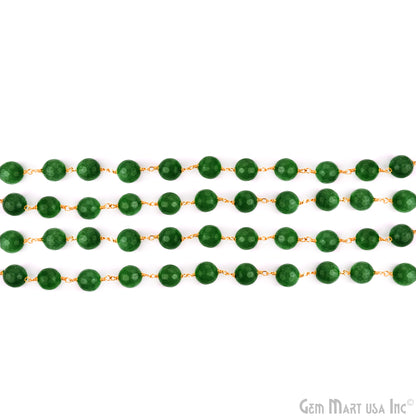 Green Jade Faceted Beads 8mm Gold Plated Wire Wrapped Rosary Chain